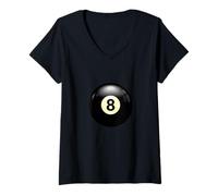 Donna Play Billiards, No 8 Billiard Pool or Snooker Balls Number 8 Maglietta con Collo a V