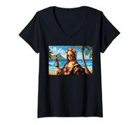 Donna Playa Lisa X Mona Lisa Birra La Gioconda. Leonardo da Vinci Maglietta con Collo a V