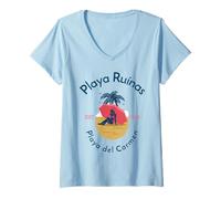 Donna Playa Ruinas Spiaggia Tulum Maglietta con Collo a V