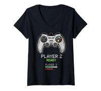 Donna Player 2 Ready Player 3 Caricamento Coppia Tee Annuncio del Bambino Maglietta con Collo a V