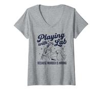 Donna Playing with Labrador Dog Owner Funny Women Maglietta con Collo a V