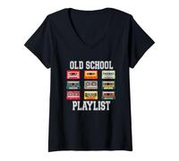 Donna Playlist della vecchia scuola Nostalgia Vibes Cassette Maglietta con Collo a V