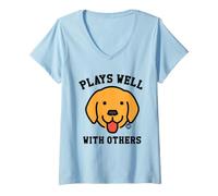Donna Plays Well Others Dog Maglietta con Collo a V