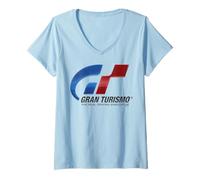 Donna Playstation Gran Turismo The Real Driving Simulator Logo Maglietta con Collo a V