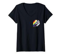 Donna PlayStation Pride LGBTQIA Collection Stacked Pocket Logo Maglietta con Collo a V