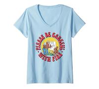 Donna Please Be Careful with Fire Smokey Bear Vintage Sketch Maglietta con Collo a V