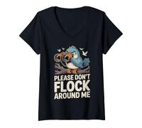 Donna Please Don't Flock Around Me birdwatcher ironico Maglietta con Collo a V
