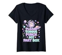 Donna Please Tongue Punch My Fart Box Space Cat Maglietta con Collo a V