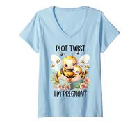 Donna Plot Twist I'm Pregnant Mom to Be Pregnancy Announcement Bee Maglietta con Collo a V