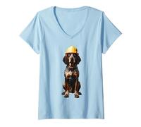 Donna Plott Hound Dog - Casco rigido giallo per operaio e ingegnere Maglietta con Collo a V