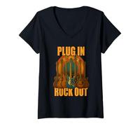 Donna Plug in Rocks out Stories Maglietta Chitarra Musica Maglietta con Collo a V