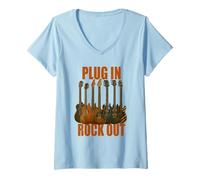 Donna Plug in Rocks out Stories Maglietta Chitarra Musica Maglietta con Collo a V