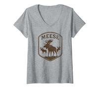 Donna Plural of Moose Is Meese - Maglietta Divertente con Animali Vintage Maglietta con Collo a V