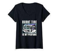 Donna Pneumatico Bruciato è Il Mio Profumo Drifting Veicolo Drift Race Drifter Maglietta con Collo a V