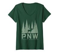 Donna PNW Pacific Northwest Alce Nature Lover Verde Maglietta con Collo a V