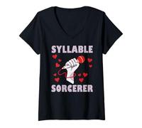 Donna Poesia Slam Sillaba Stregone Slam Poesia Maglietta con Collo a V