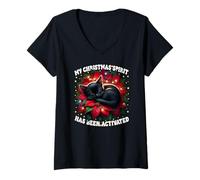 Donna Poinsettia Christmas Spirit for Kitten Lover And Cat Mom Maglietta con Collo a V