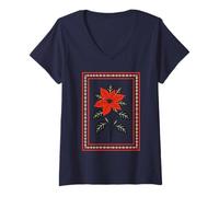 Donna Poinstettia Flower Nordic Christmas Style Minimal Maglietta con Collo a V