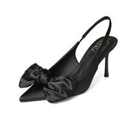 Donna Pointed Toe Shallow Mouth Fine Heeled Sandals Satin Bow Elegant French Sexy Nightclub Party Shoes Temperament Hundred Wedding Shoes Black 37
