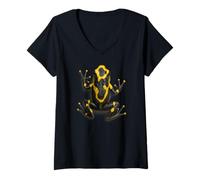 Donna Poison Dart Frog Climbing Design Realistico Jungle Anfibio Maglietta con Collo a V