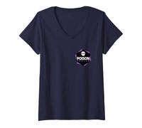 Donna Poison Design Viola Negativo Tasca Logo Maglietta con Collo a V