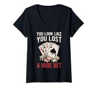 Donna Poker Player Cards Casino Vintage Giocatore Carte Divertente Maglietta con Collo a V