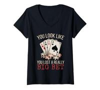 Donna Poker Player Cards Casino Vintage Giocatore Carte Divertente Maglietta con Collo a V