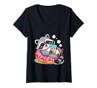 Donna Polca di ciambelle Boba da boot da piscina di Donut Piscina Maglietta con Collo a V