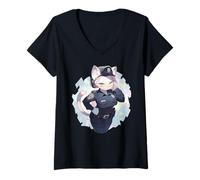 Donna Police Cat Anime Cat Anime Costume Gatto Ufficiale di Polizia Maglietta con Collo a V