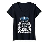 Donna Police Life It's A Calling Cop Poliziotti Poliziotti Maglietta con Collo a V