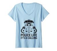 Donna Police Life It's A Calling Cop Poliziotti Poliziotti Maglietta con Collo a V