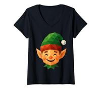 Donna Poligono Geometrico a Basso Contenuto di volti da Elfo di Natale Maglietta con Collo a V
