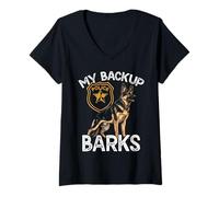 Donna Poliziotto Il Mio Backup abbaia Pastore Tedesco Maglietta con Collo a V