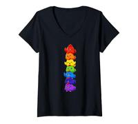 Donna Polli Arcobaleno Pride Impilati Carini LGBTQ Kawaii Maglietta con Collo a V