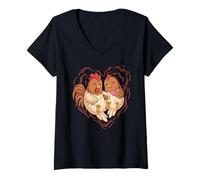 Donna Pollo Che Si Tiene per Mano Coppie Love Heart Art Design Maglietta con Collo a V