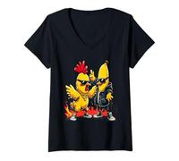 Donna Pollo e Banana Hip Hop Divertenti Maglietta con Collo a V