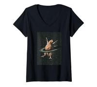 Donna Pollo Galleggiante nello Spazio Anello Saturno Maglietta con Collo a V