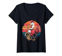 Donna Pollo Vintage Suonare Sassofono Jazz Sax Musicista Sassofonte Maglietta con Collo a V