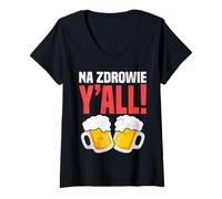 Donna Polonia Na Zdrowie Y'All! Beer Toast Duo Immagine Maglietta con Collo a V