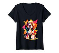 Donna Polygonal Abstract Art English Cocker Spaniel Spaniels Maglietta con Collo a V
