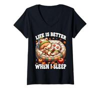 Donna Pomeranian Dog for Fall Women Like Pom Mom Cute Autumn Sleep Maglietta con Collo a V