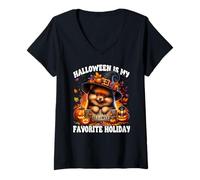 Donna Pomeranian Halloween Is My Favorite Holiday for Pom Mom Maglietta con Collo a V