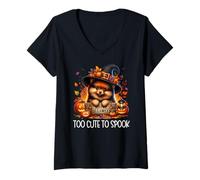 Donna Pomeranian Puppy Is Too Cute To Spook for Pom Mom Halloween Maglietta con Collo a V
