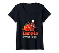 Donna Pomodoro Passata Family Gathering Salsa di Pomodoro Day Spice Maglietta con Collo a V