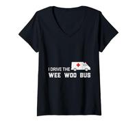 Donna Pompiere I Guido Il Wee Woo Bus Vigili del Fuoco Vigili del Fuoco Maglietta con Collo a V