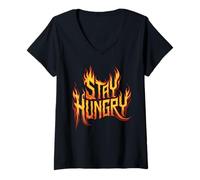 Donna Pompiere ispiratore di Stay Hungry Flames Maglietta con Collo a V