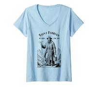 Donna Pompiere Pompiere Patrono San Floriano Vigili del Fuoco Vintage Maglietta con Collo a V