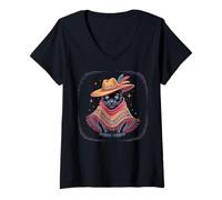 Donna Poncho Black Panther El Squatcho Western Black Panther Party Maglietta con Collo a V