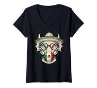 Donna Poncho con Drago Messicano Cinco De Mayo Fiesta Sombrero Meme Maglietta con Collo a V
