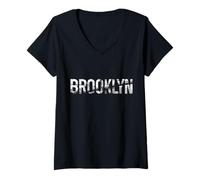 Donna Ponte di Brooklyn NYC New York NY Vintage Maglietta con Collo a V
